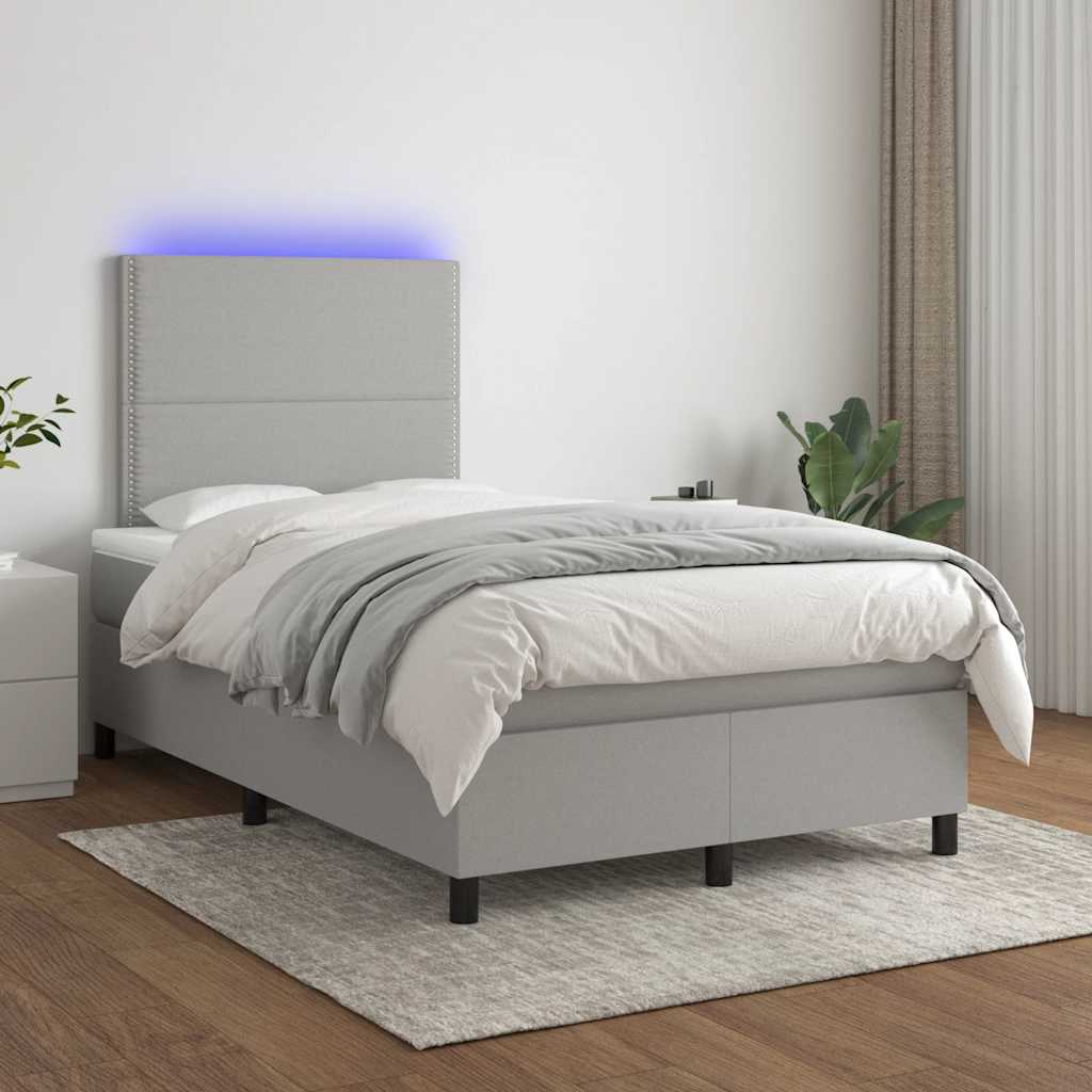 világosszürke szövet rugós és LED-es ágy matraccal 120x190 cm
