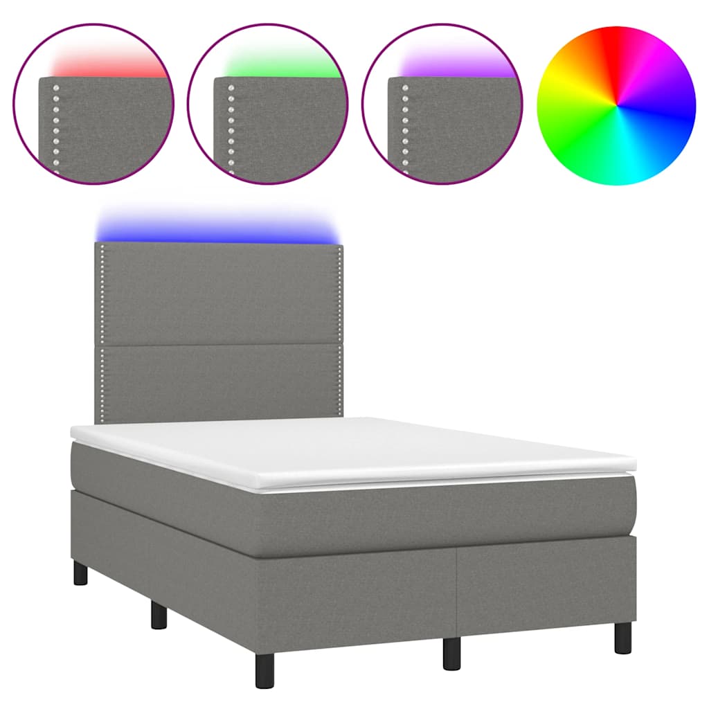 sötétszürke szövet rugós és LED-es ágy matraccal 120x190 cm
