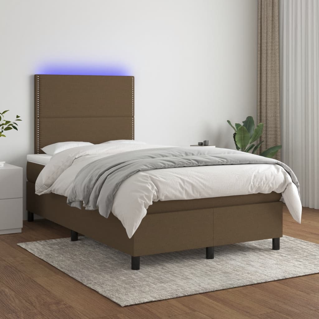 barna szövet rugós és LED-es ágy matraccal 120x190 cm