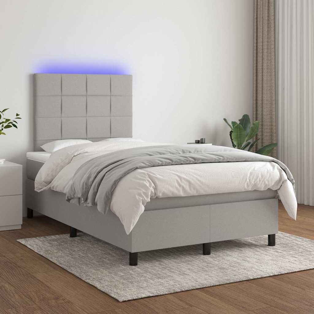 világosszürke szövet rugós és LED-es ágy matraccal 120x190 cm