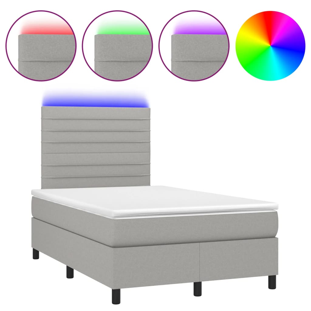 világosszürke szövet rugós és LED-es ágy matraccal 120x190 cm