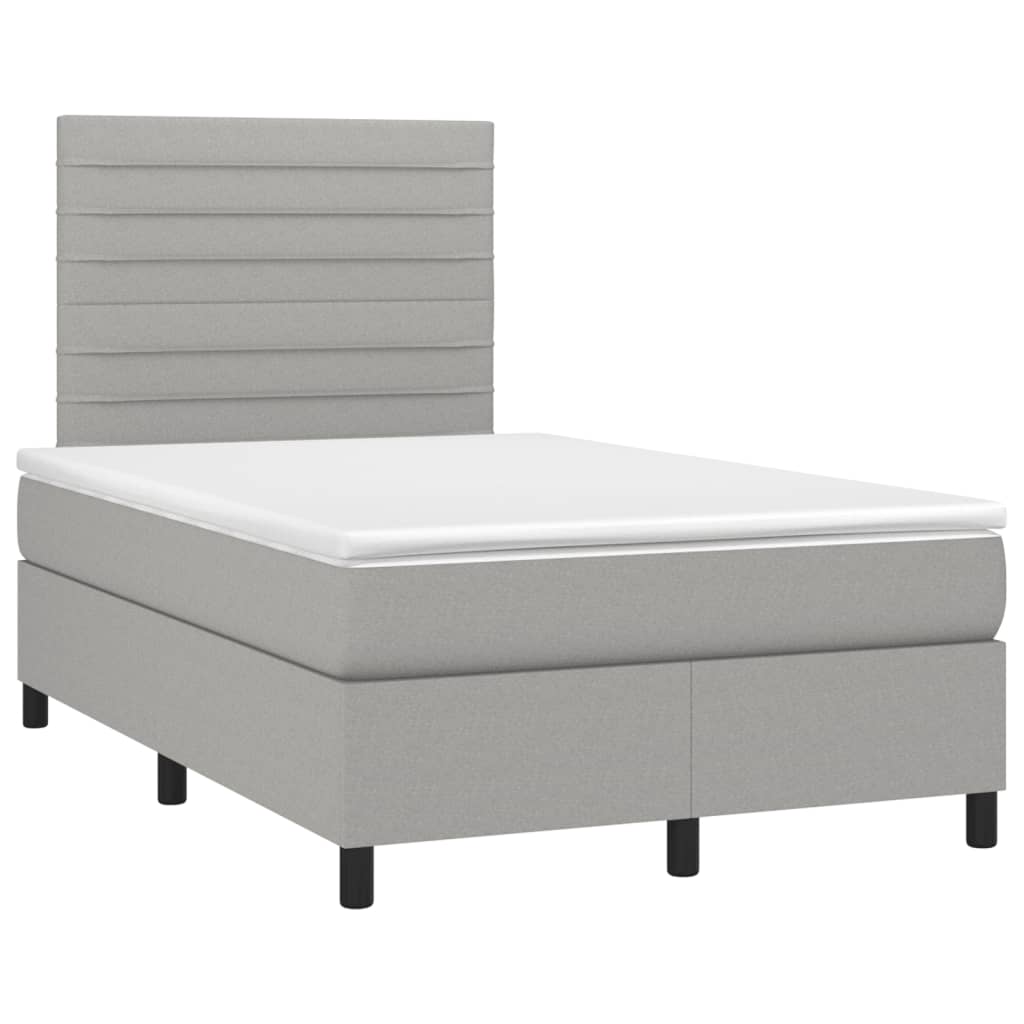 világosszürke szövet rugós és LED-es ágy matraccal 120x190 cm