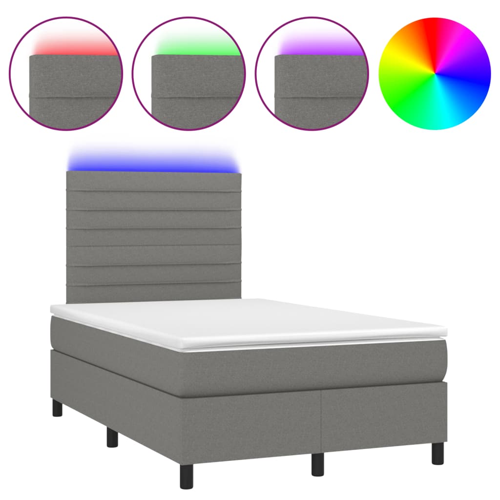 sötétszürke szövet rugós és LED-es ágy matraccal 120x190 cm