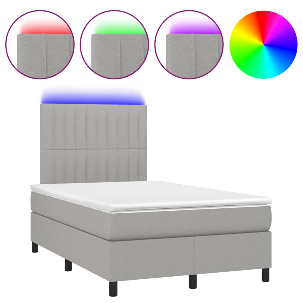 világosszürke szövet rugós és LED-es ágy matraccal 120x190 cm