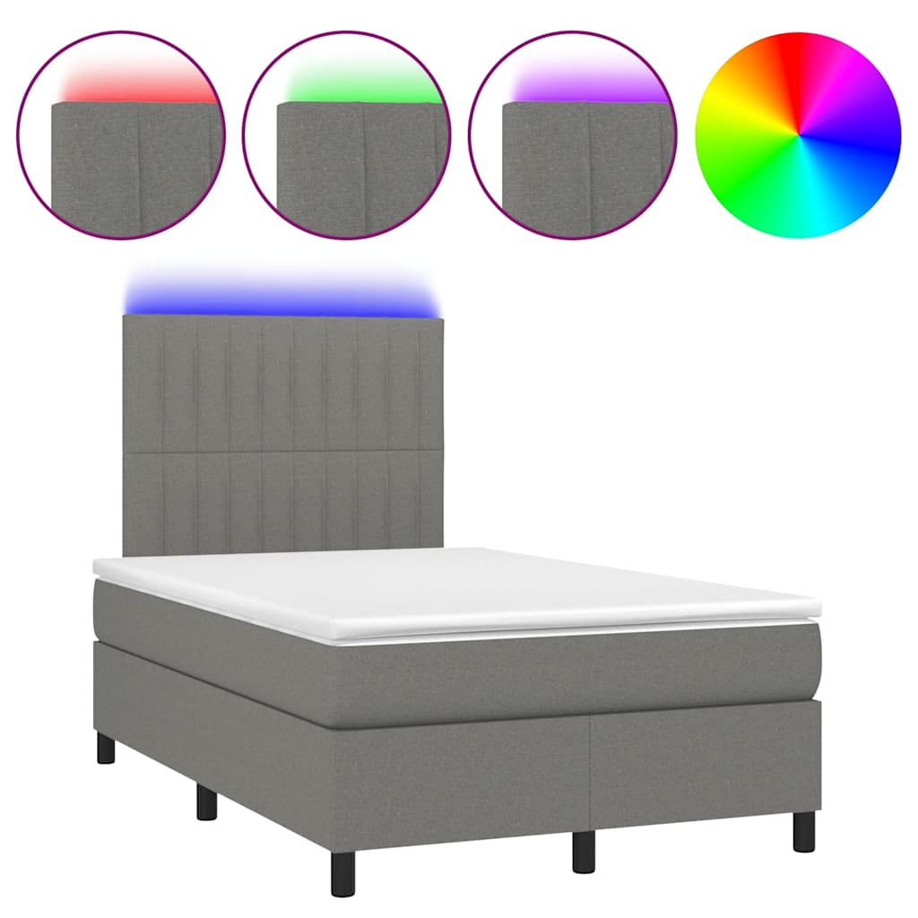 sötétszürke szövet rugós és LED-es ágy matraccal 120x190 cm