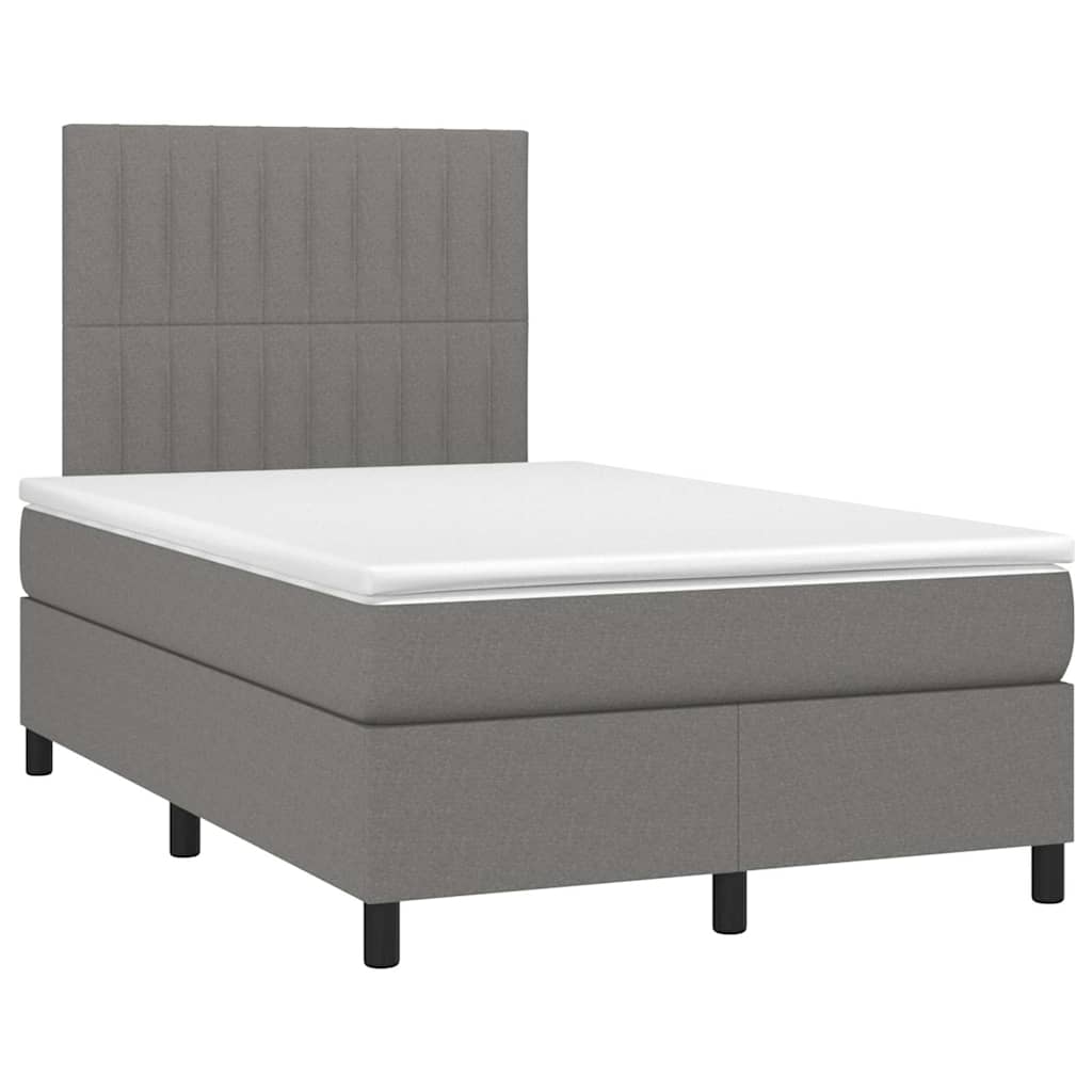 sötétszürke szövet rugós és LED-es ágy matraccal 120x190 cm
