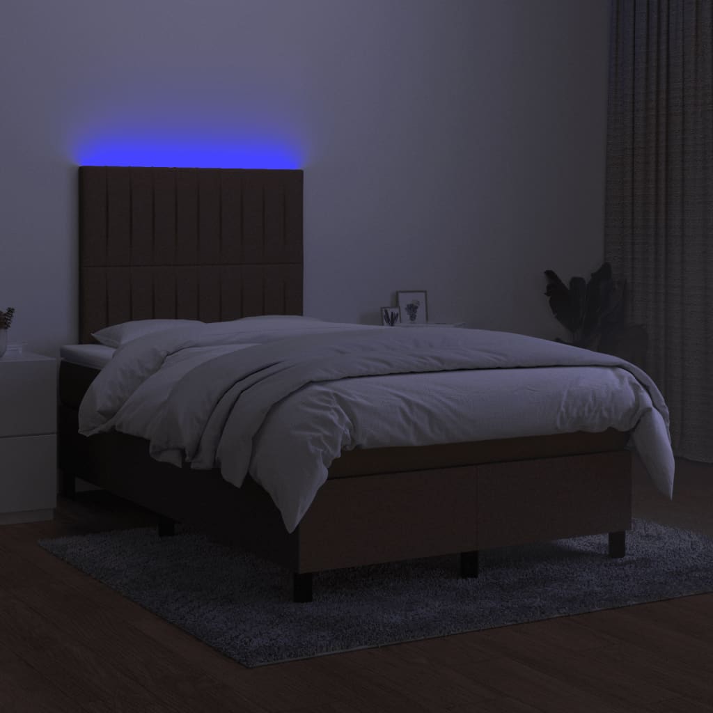 barna szövet rugós és LED-es ágy matraccal 120x190 cm