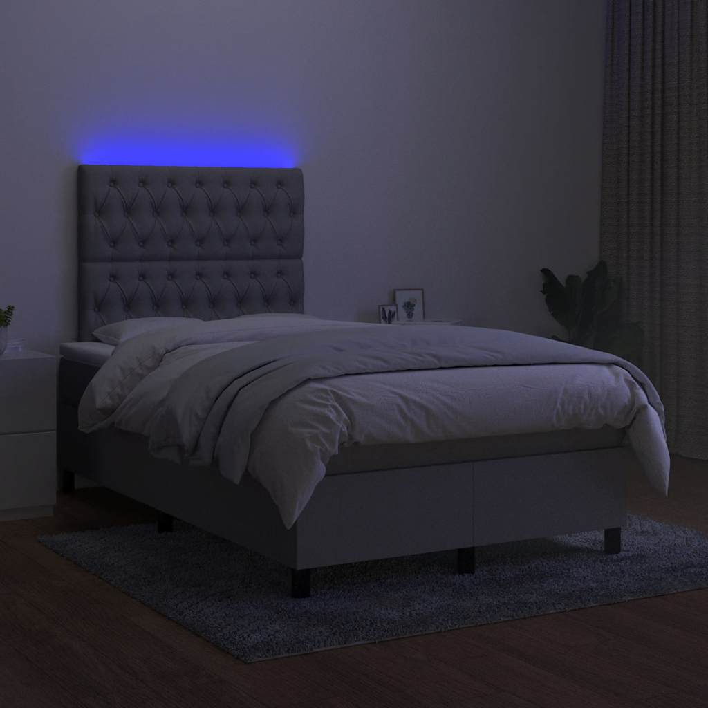 világosszürke szövet rugós és LED-es ágy matraccal 120x190 cm
