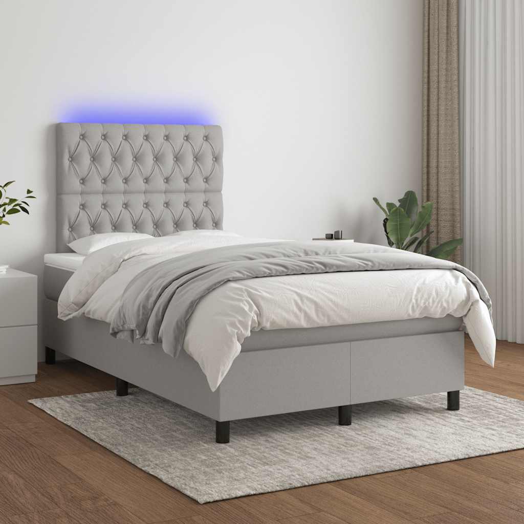 világosszürke szövet rugós és LED-es ágy matraccal 120x190 cm