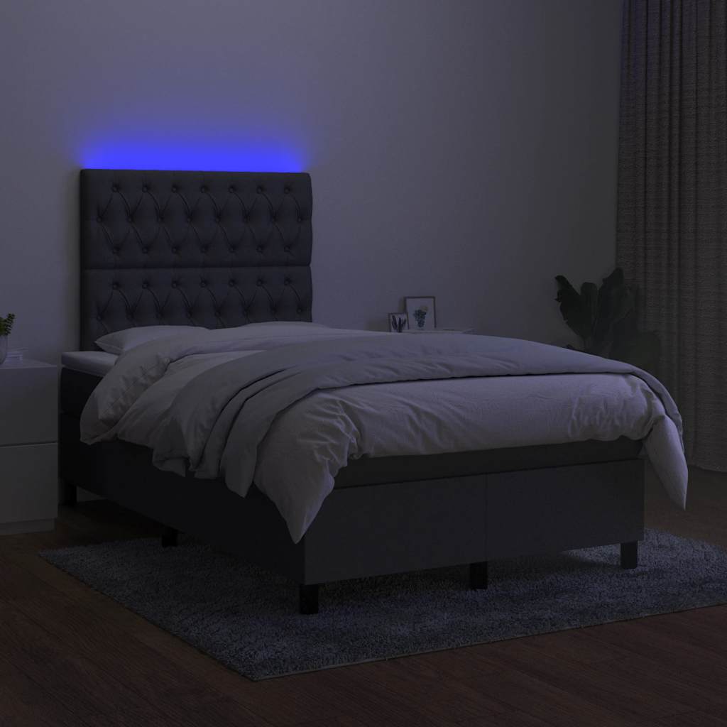 sötétszürke szövet rugós és LED-es ágy matraccal 120x190 cm