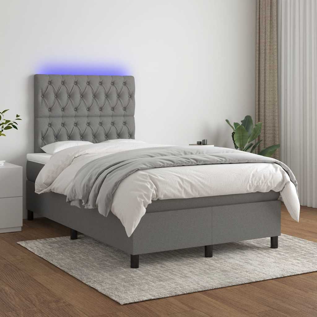 sötétszürke szövet rugós és LED-es ágy matraccal 120x190 cm