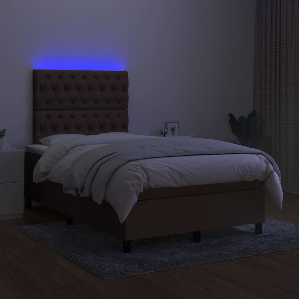 barna szövet rugós és LED-es ágy matraccal 120x190 cm
