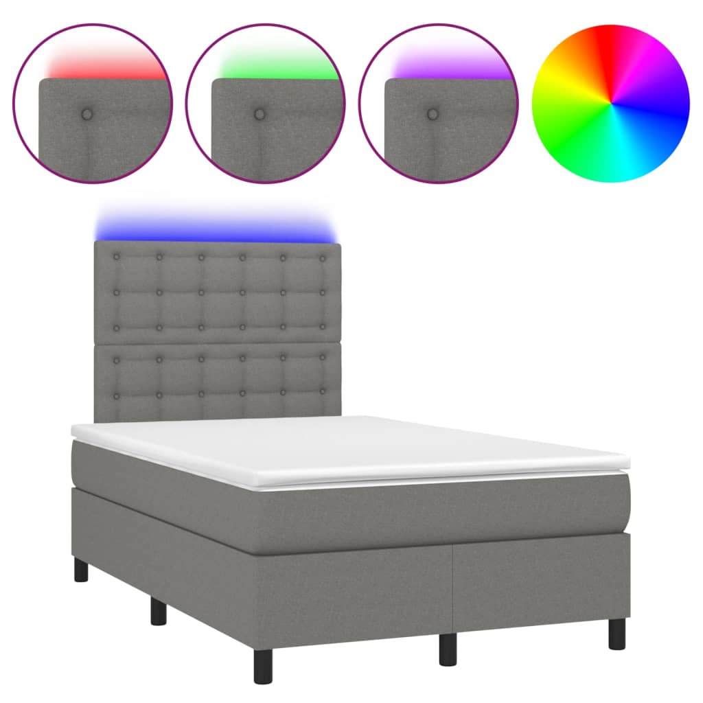 sötétszürke szövet rugós és LED-es ágy matraccal 120x190 cm