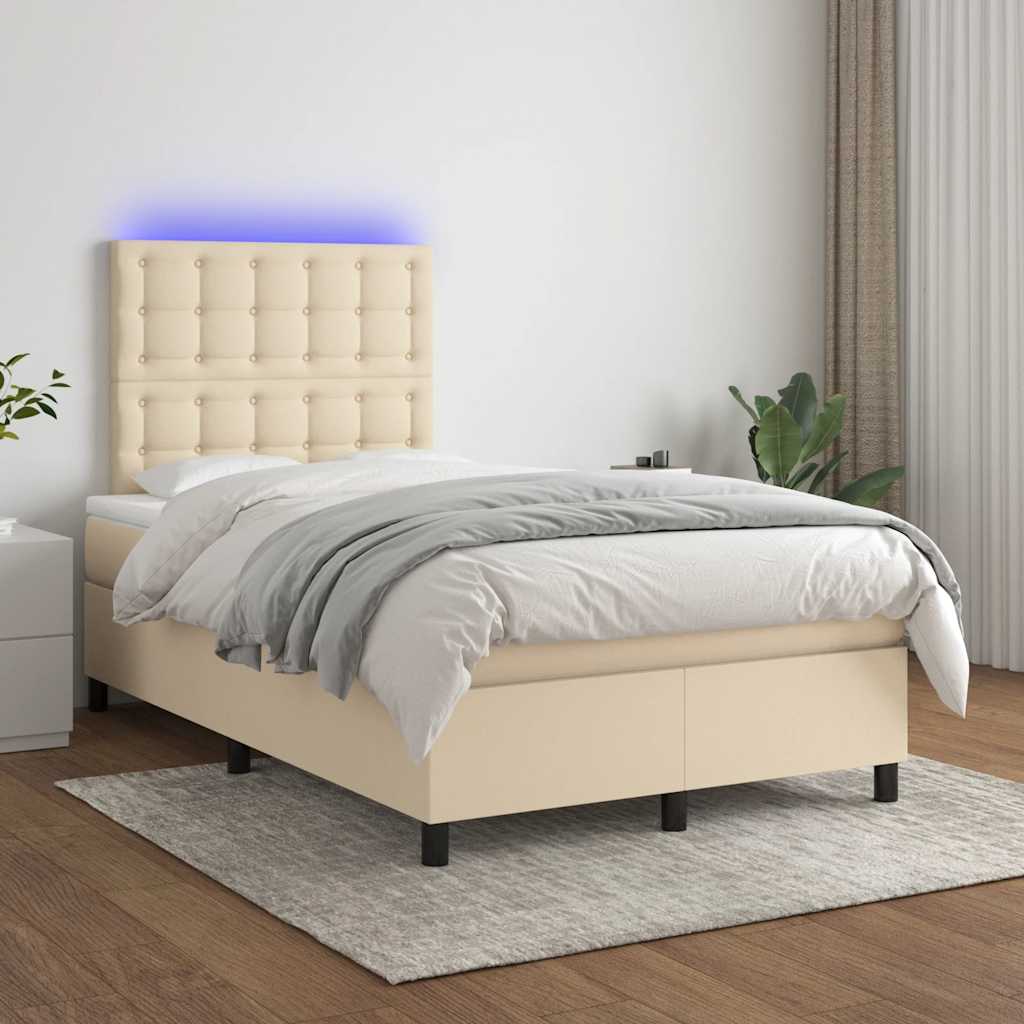 krémszínű szövet rugós és LED-es ágy matraccal 120x190cm