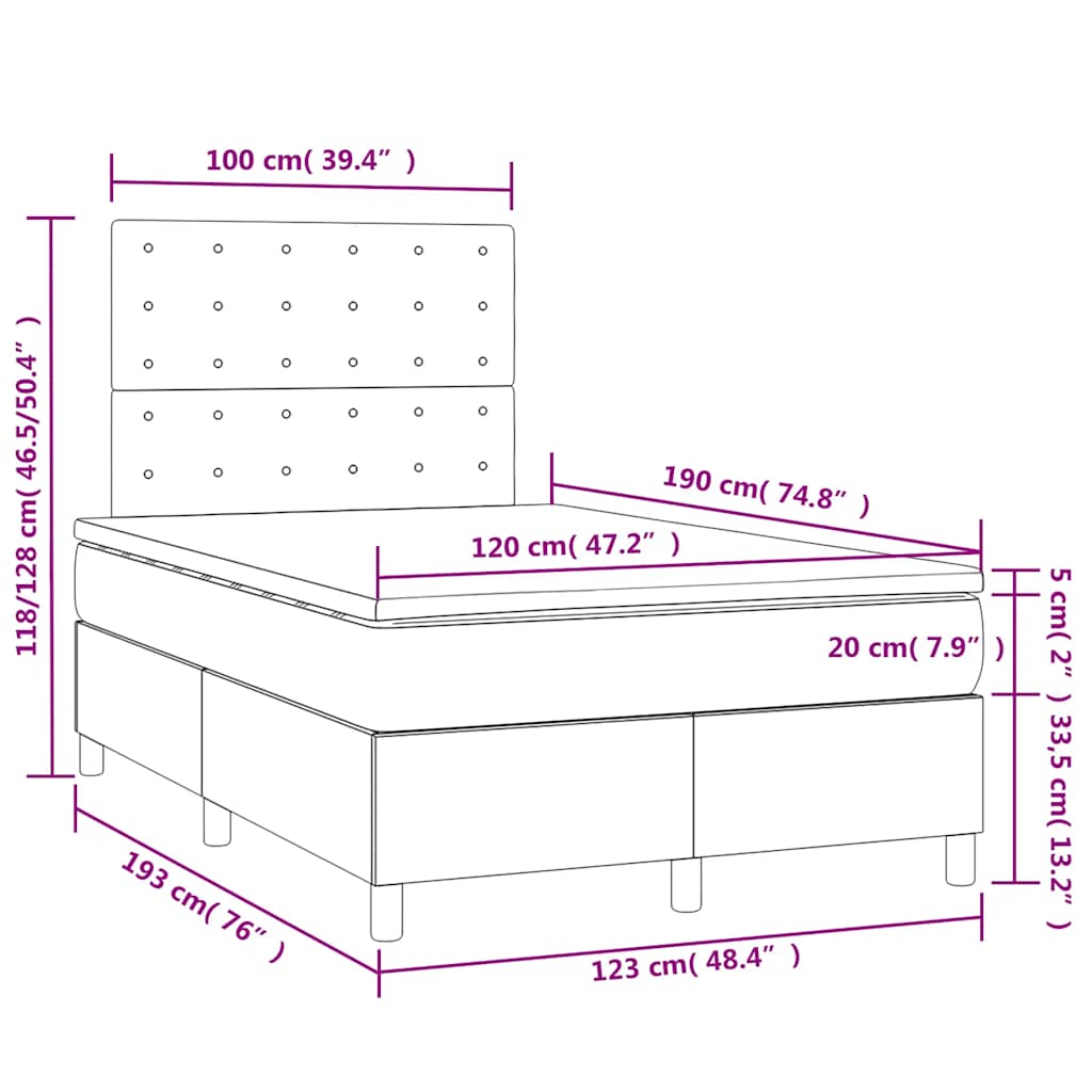 krémszínű szövet rugós és LED-es ágy matraccal 120x190cm