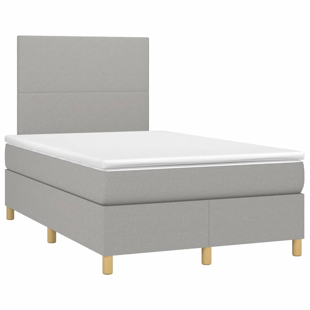 világosszürke szövet rugós és LED-es ágy matraccal 120x190 cm