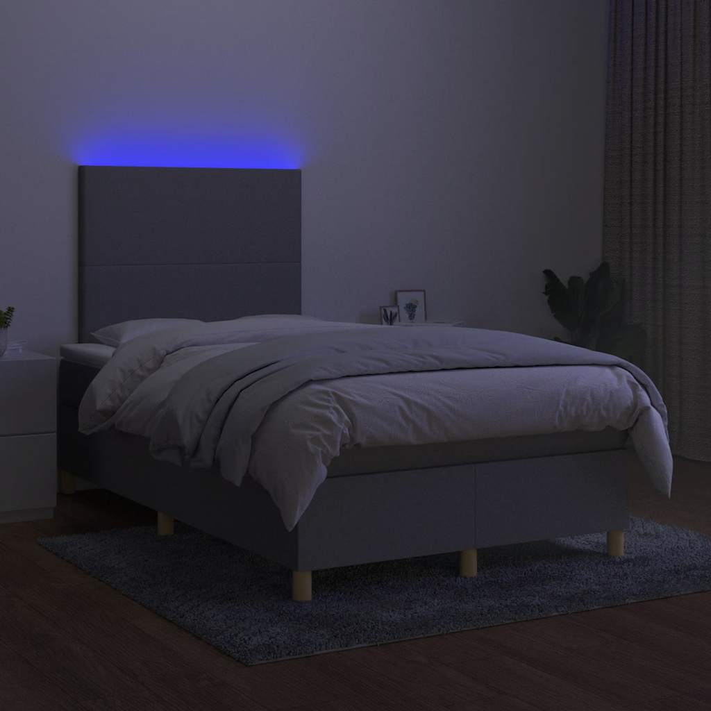 világosszürke szövet rugós és LED-es ágy matraccal 120x190 cm