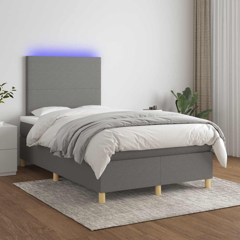 sötétszürke szövet rugós és LED-es ágy matraccal 120x190 cm