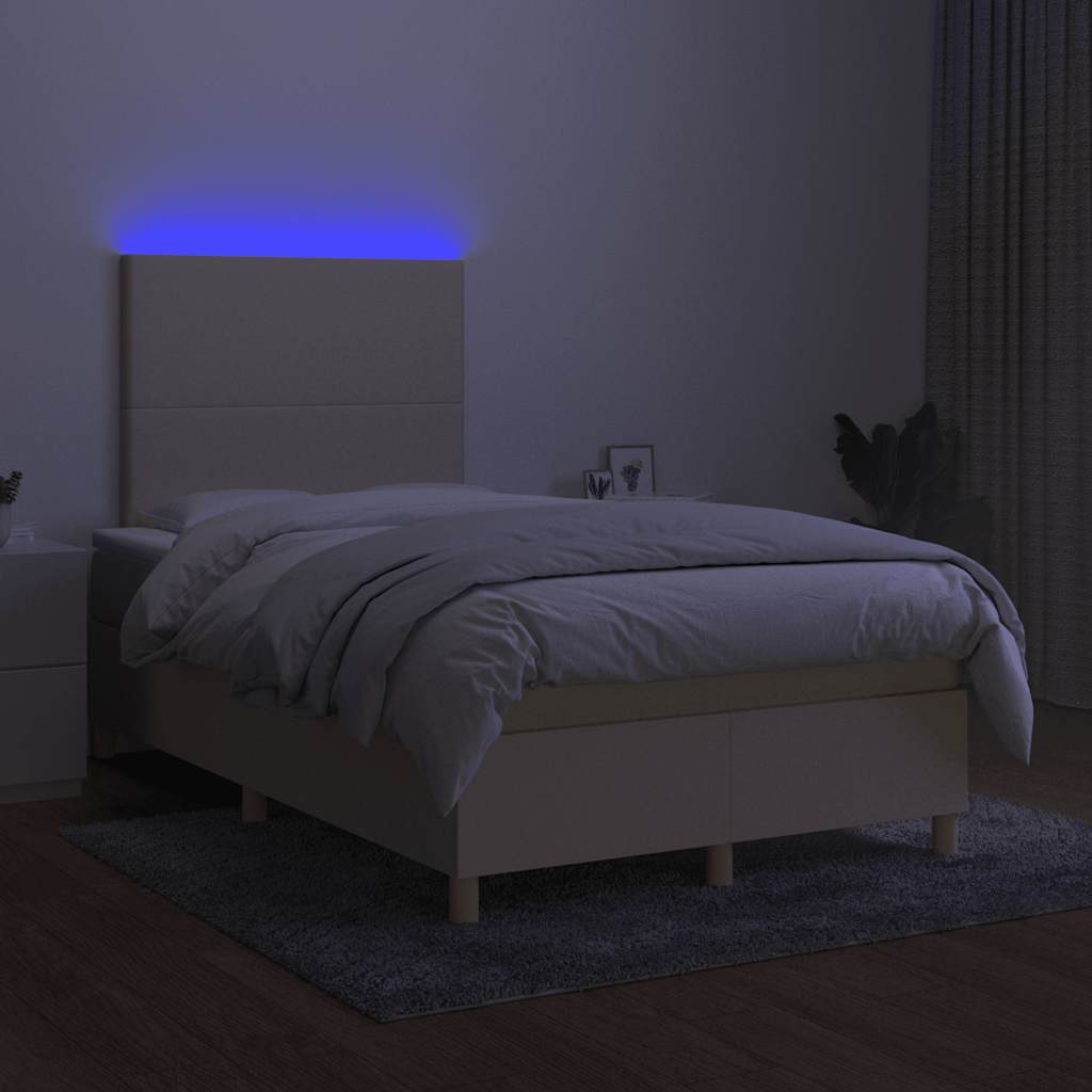 krémszínű szövet rugós és LED-es ágy matraccal 120x190cm