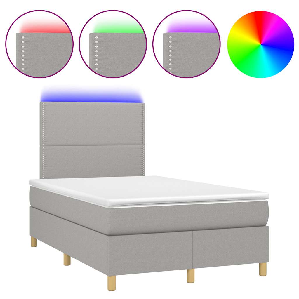 világosszürke szövet rugós és LED-es ágy matraccal 120x190 cm