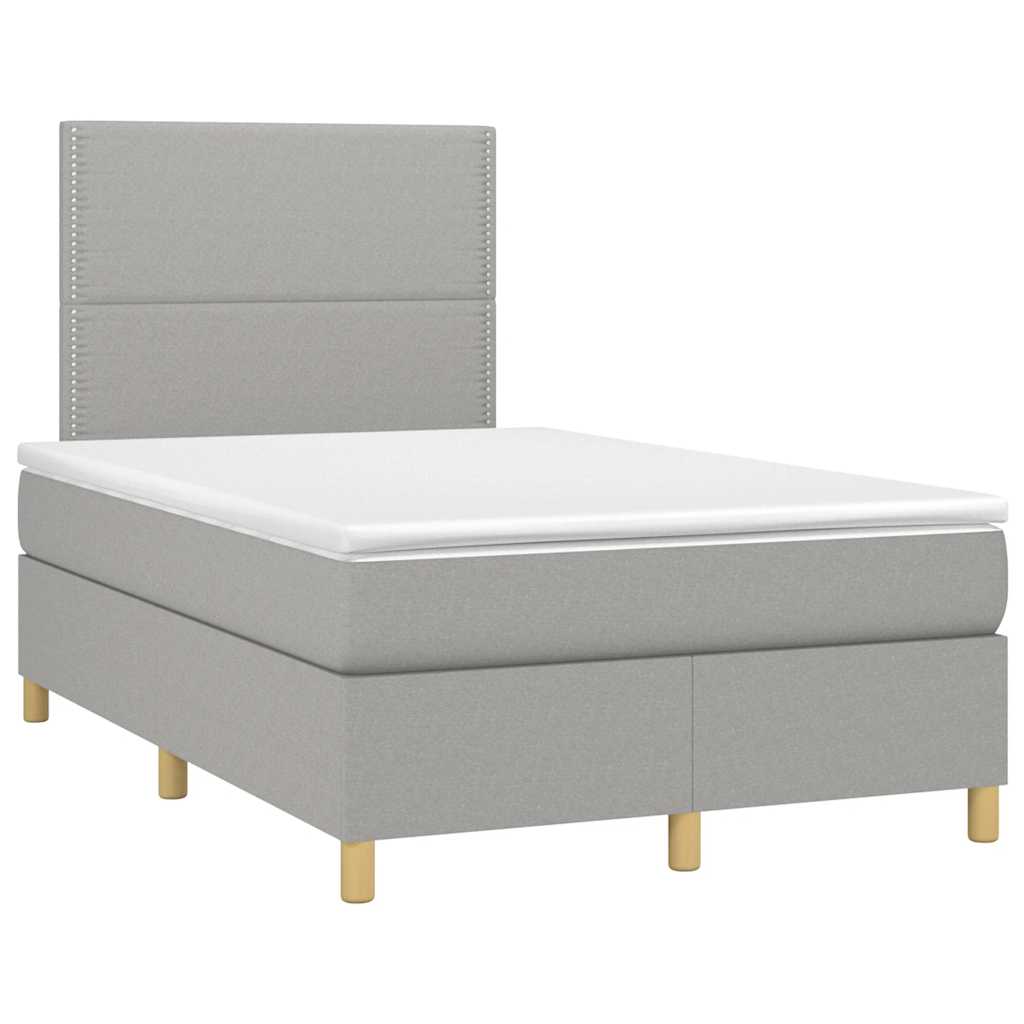 világosszürke szövet rugós és LED-es ágy matraccal 120x190 cm
