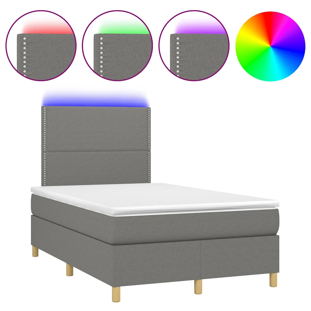 sötétszürke szövet rugós és LED-es ágy matraccal 120x190 cm