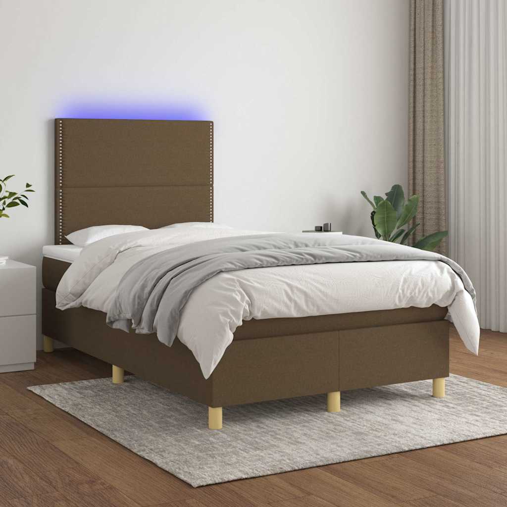 barna szövet rugós és LED-es ágy matraccal 120x190 cm