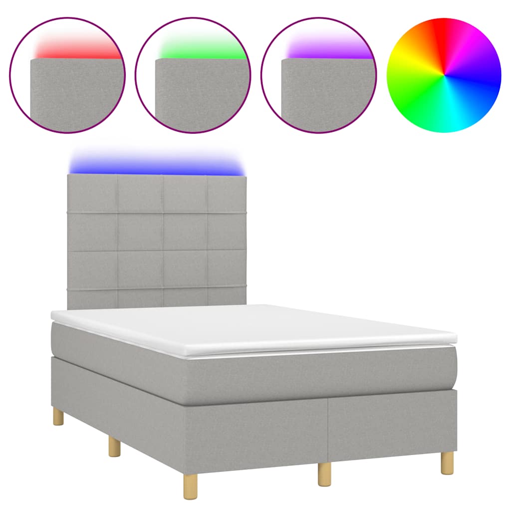világosszürke szövet rugós és LED-es ágy matraccal 120x190 cm