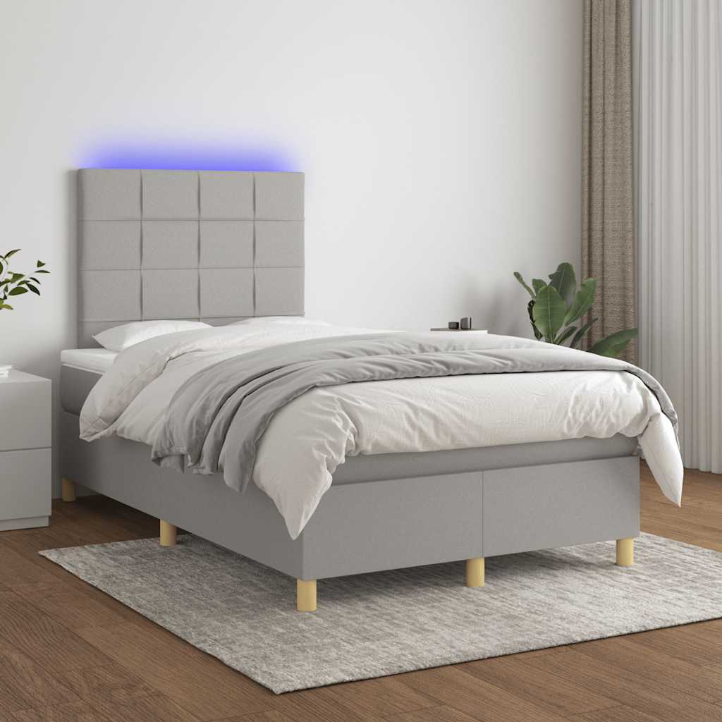 világosszürke szövet rugós és LED-es ágy matraccal 120x190 cm