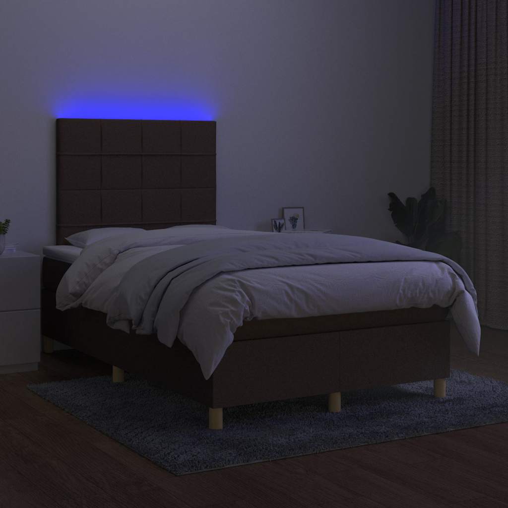 barna szövet rugós és LED-es ágy matraccal 120x190 cm