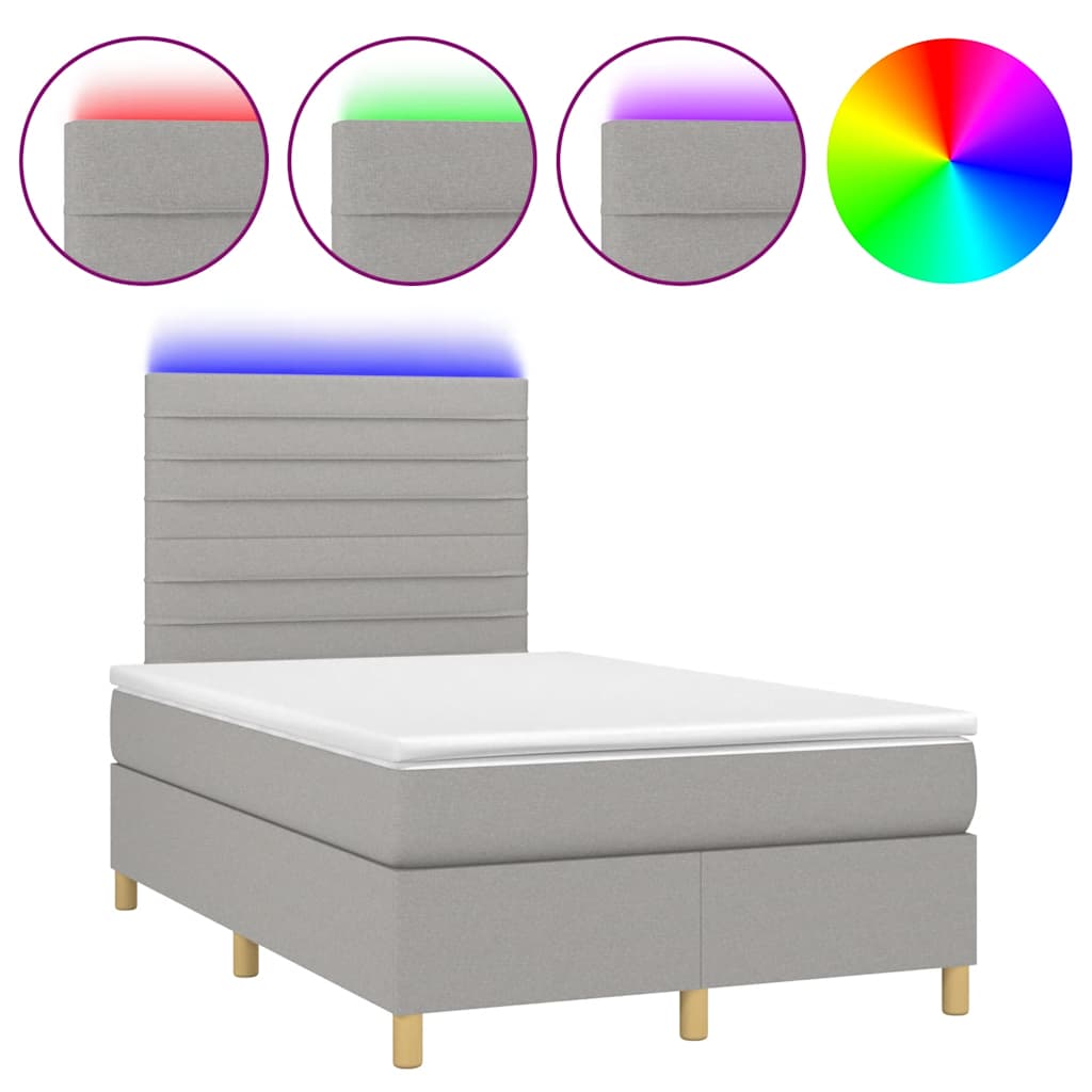 világosszürke szövet rugós és LED-es ágy matraccal 120x190 cm