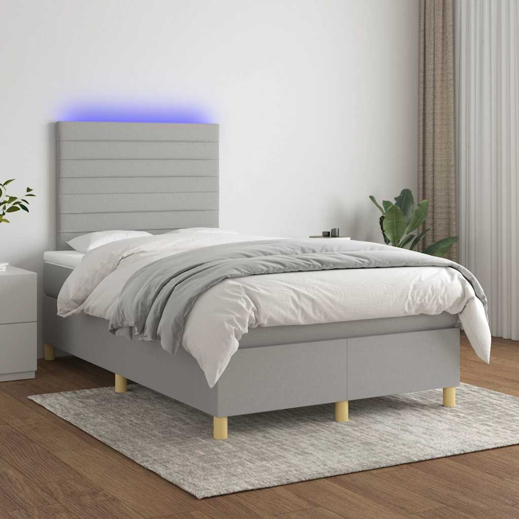 világosszürke szövet rugós és LED-es ágy matraccal 120x190 cm