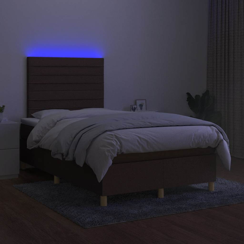barna szövet rugós és LED-es ágy matraccal 120x190 cm