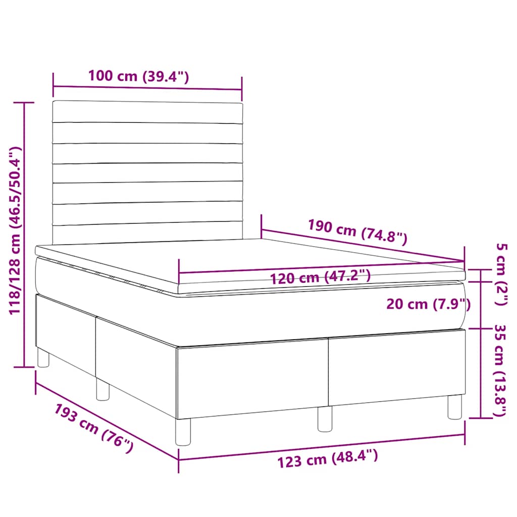 tópszínű szövet rugós és LED-es ágy matraccal 120x190cm