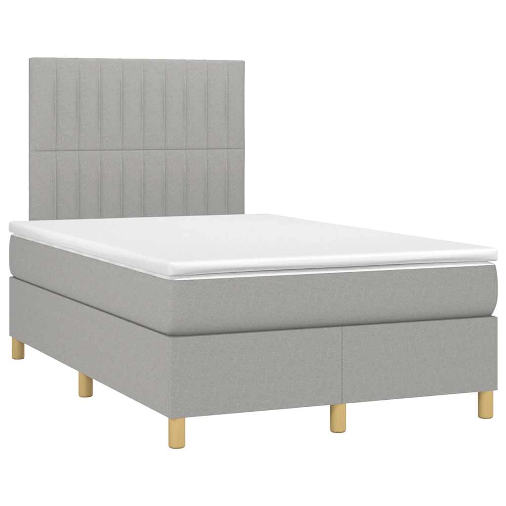 világosszürke szövet rugós és LED-es ágy matraccal 120x190 cm