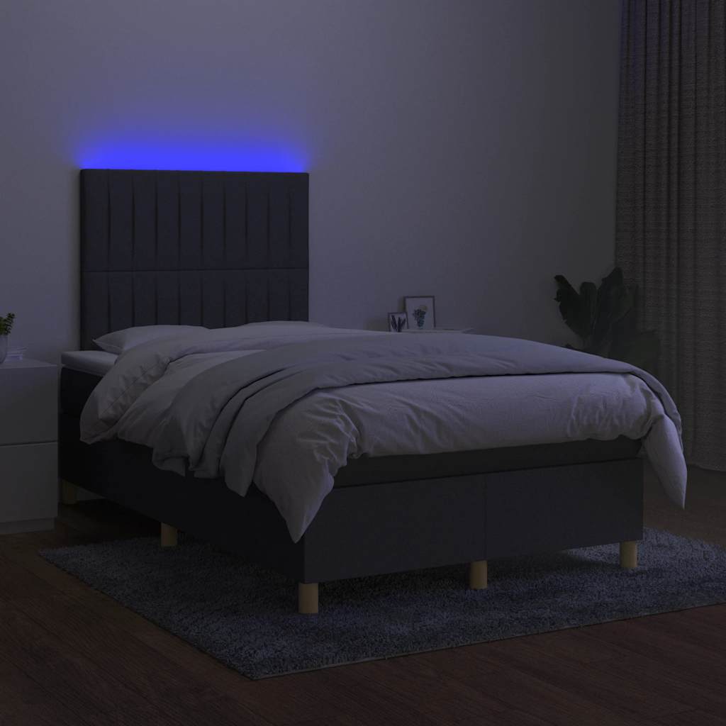 sötétszürke szövet rugós és LED-es ágy matraccal 120x190 cm
