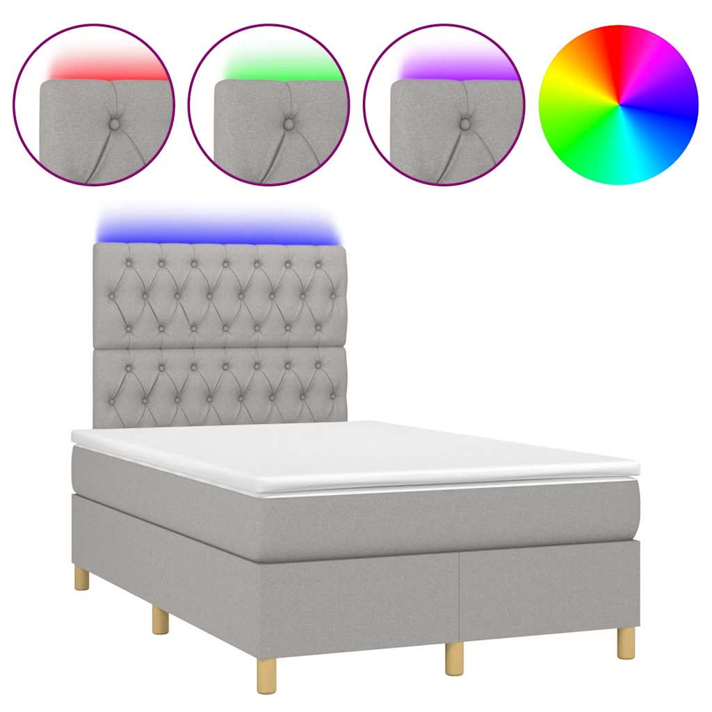 világosszürke szövet rugós és LED-es ágy matraccal 120x190 cm