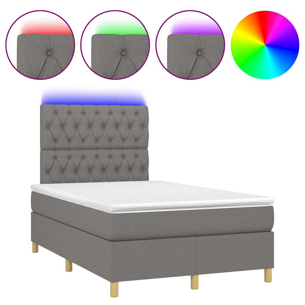 sötétszürke szövet rugós és LED-es ágy matraccal 120x190 cm