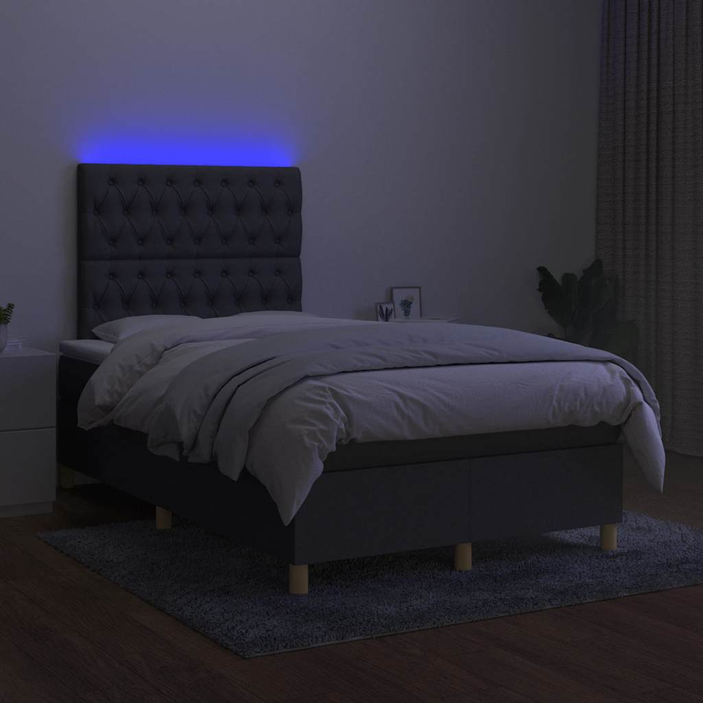 sötétszürke szövet rugós és LED-es ágy matraccal 120x190 cm