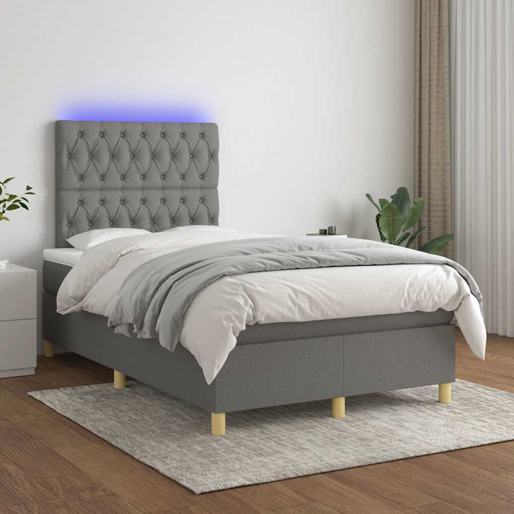 sötétszürke szövet rugós és LED-es ágy matraccal 120x190 cm