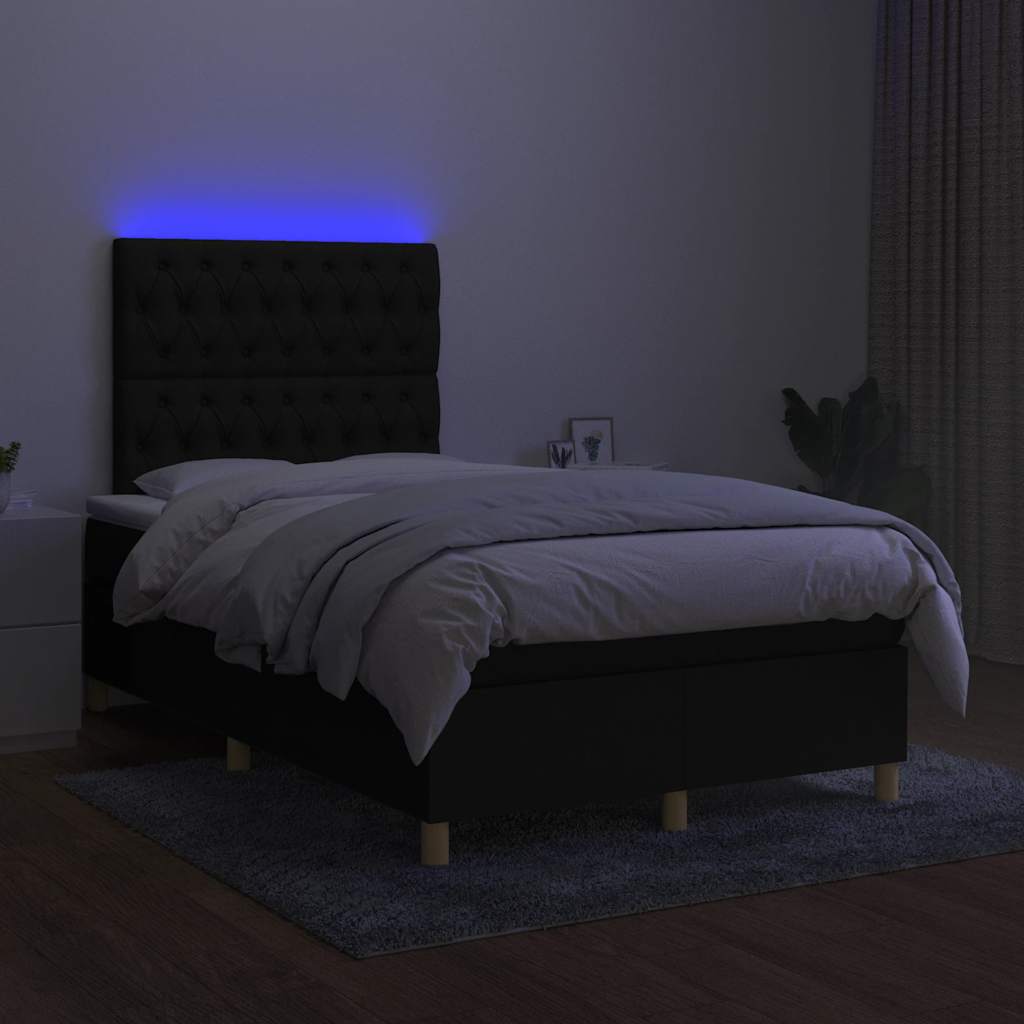 fekete szövet rugós és LED-es ágy matraccal 120x190 cm