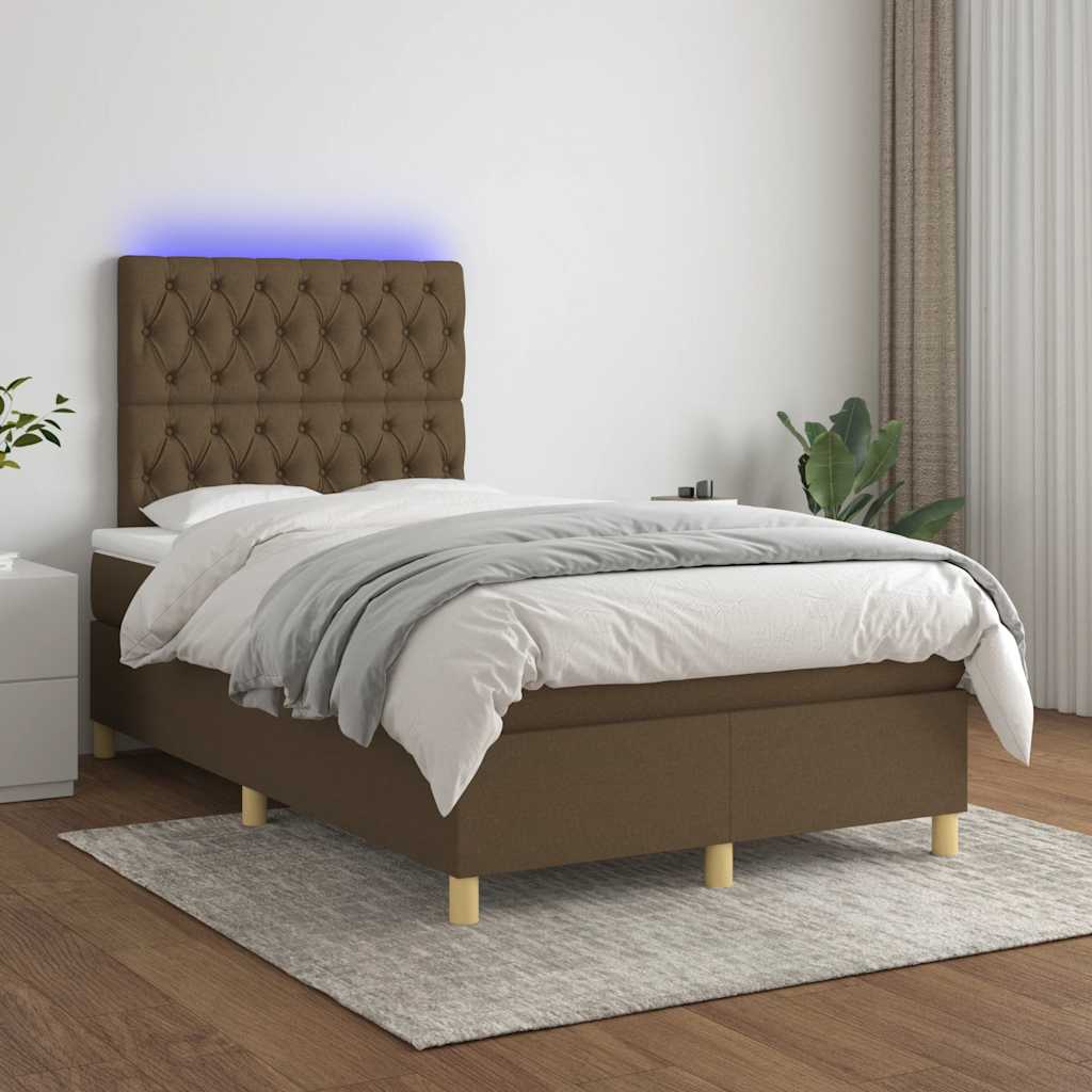 barna szövet rugós és LED-es ágy matraccal 120x190 cm