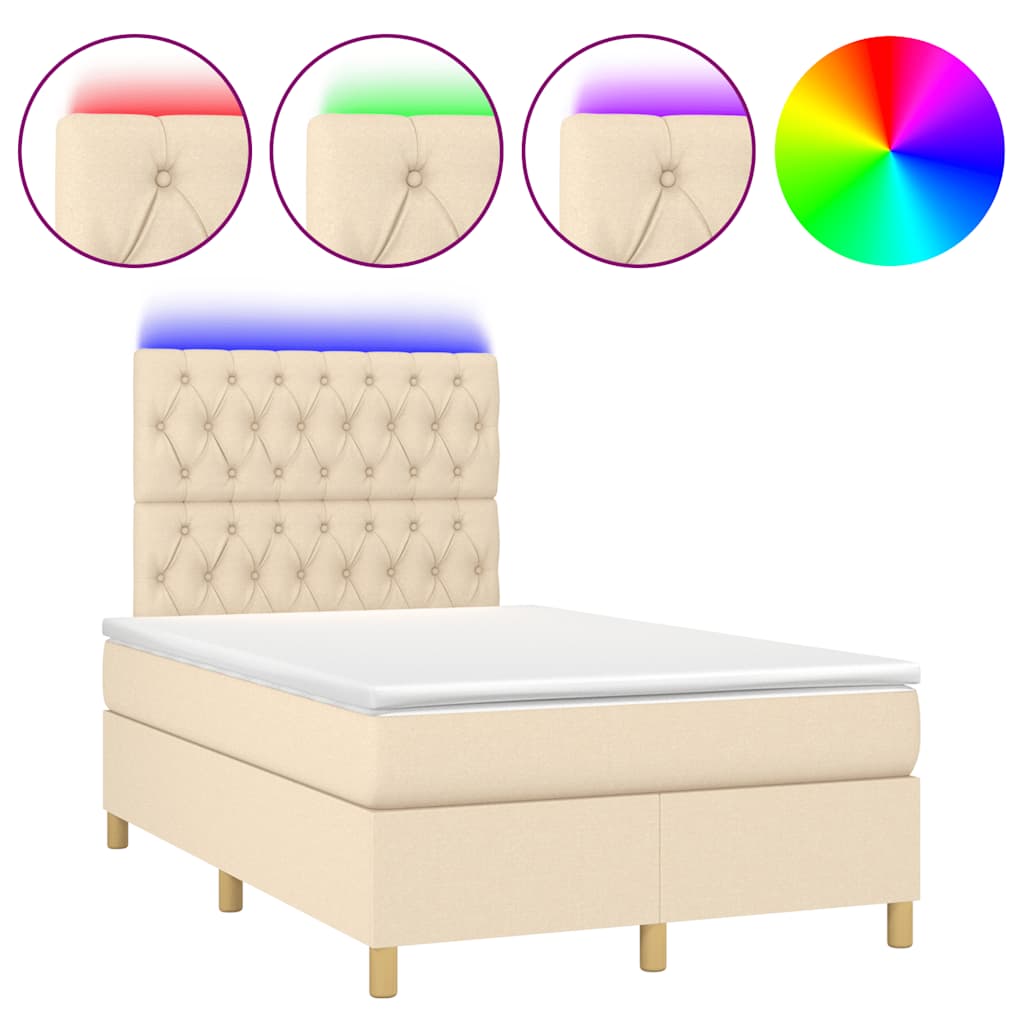 krémszínű szövet rugós és LED-es ágy matraccal 120x190cm