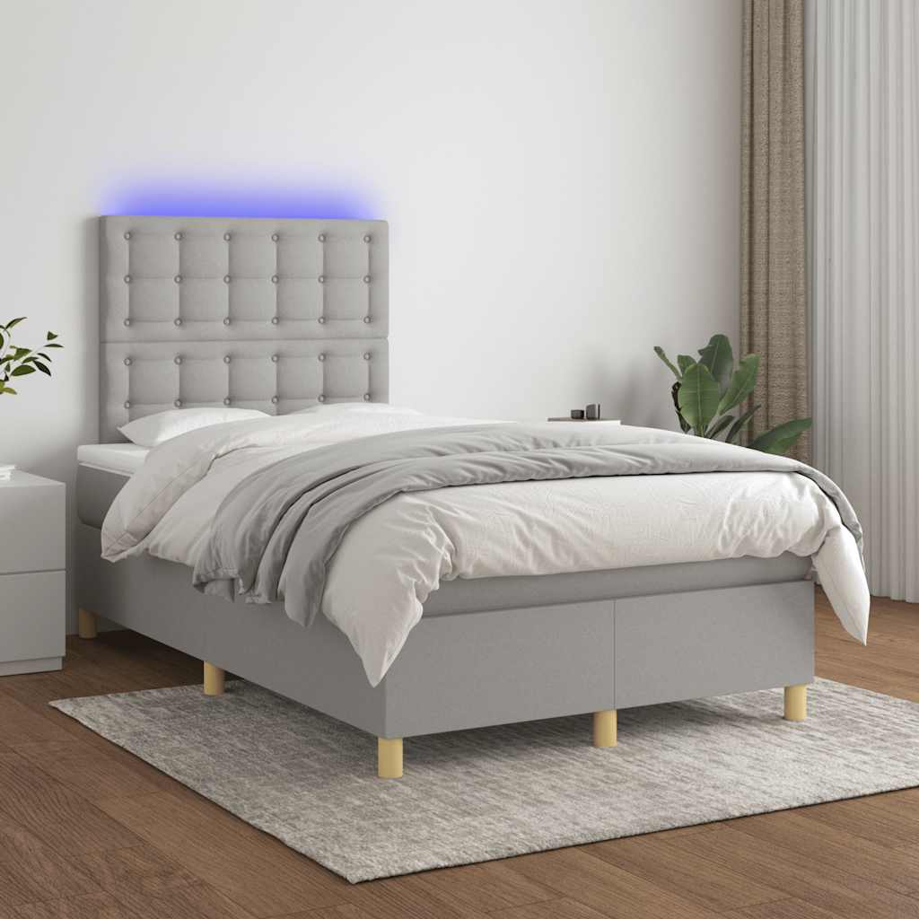 világosszürke szövet rugós és LED-es ágy matraccal 120x190 cm