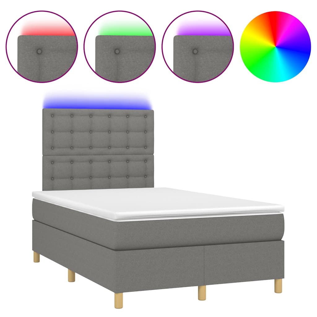 sötétszürke szövet rugós és LED-es ágy matraccal 120x190 cm