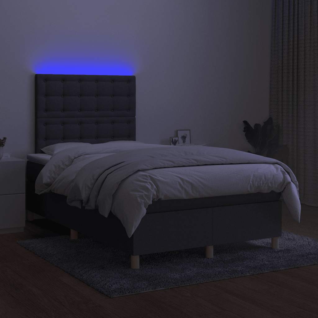 sötétszürke szövet rugós és LED-es ágy matraccal 120x190 cm