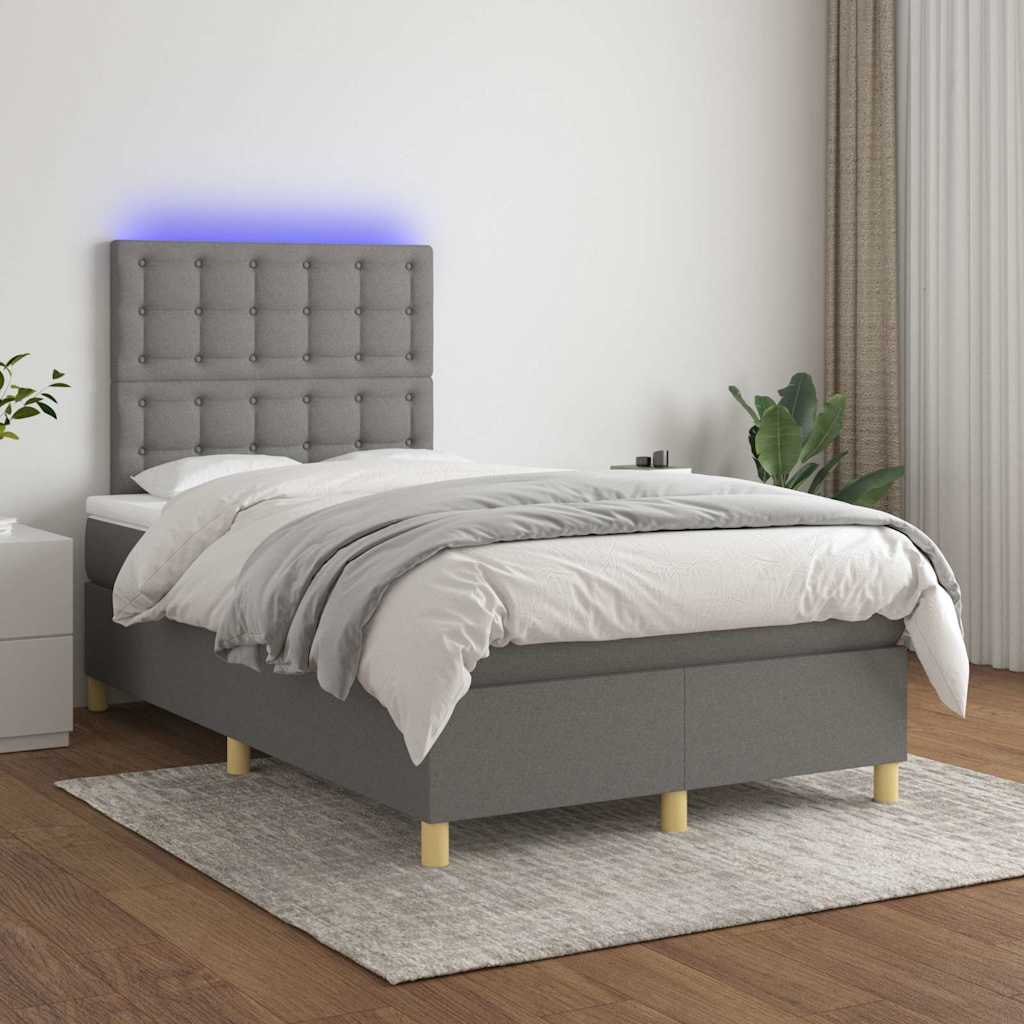 sötétszürke szövet rugós és LED-es ágy matraccal 120x190 cm