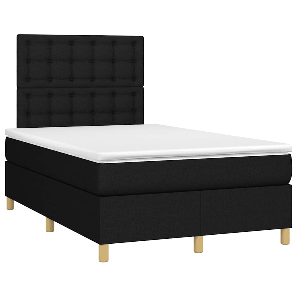 fekete szövet rugós és LED-es ágy matraccal 120x190 cm