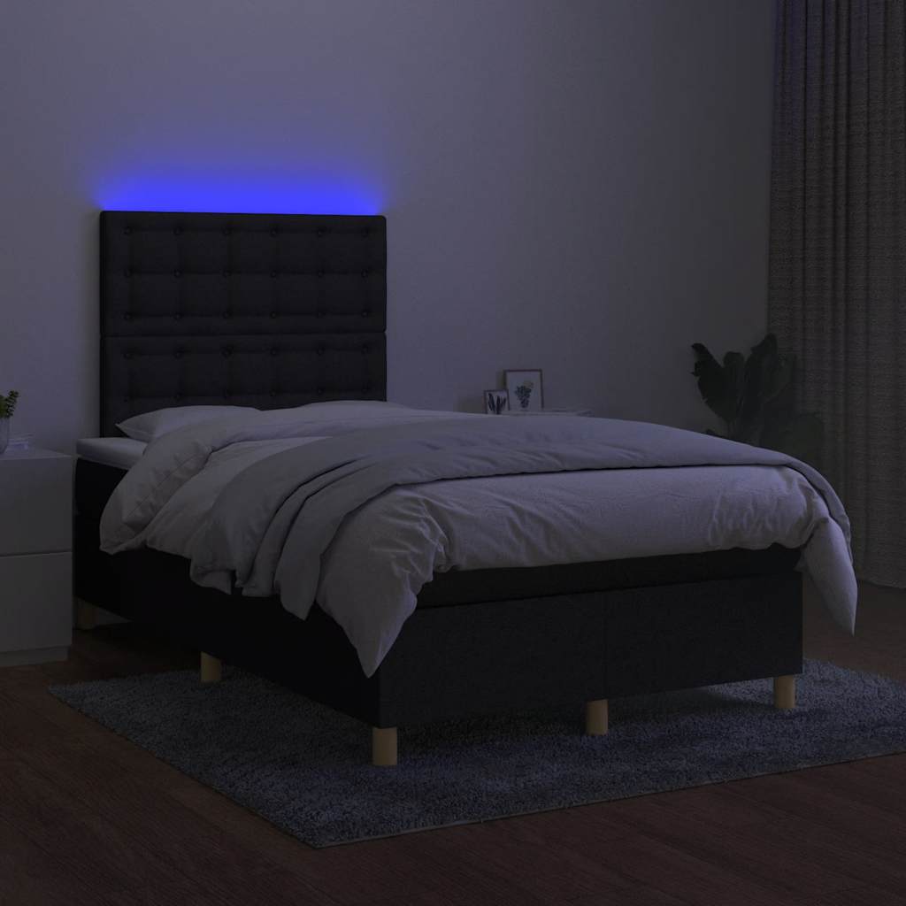 fekete szövet rugós és LED-es ágy matraccal 120x190 cm