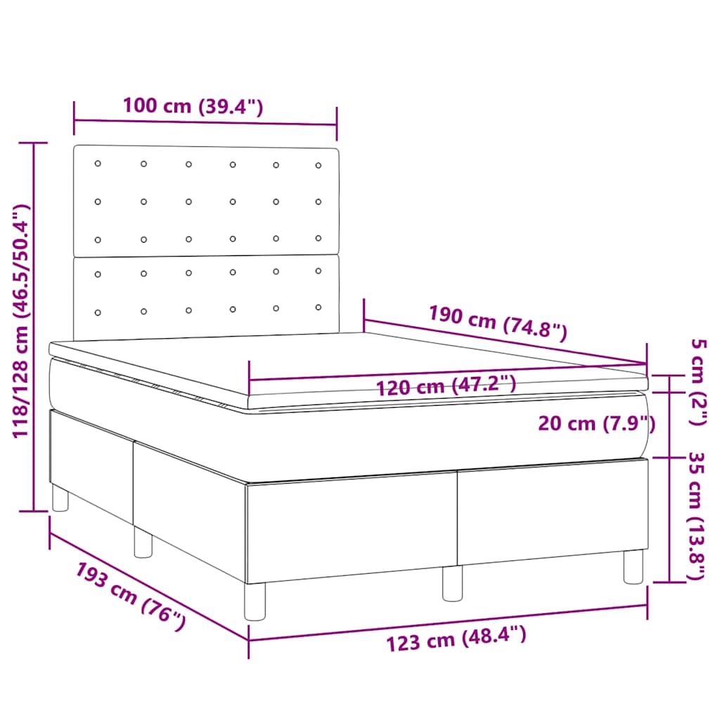 tópszínű szövet rugós és LED-es ágy matraccal 120x190cm